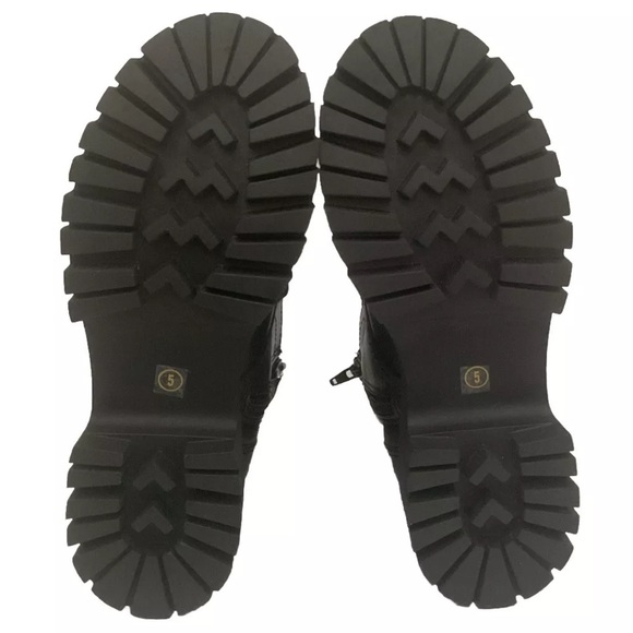 🆕 NWOB Steve Madden Linze Black Leather Combat Boot Lug Sole Lace UP Zip Size 5 - Picture 7 of 12